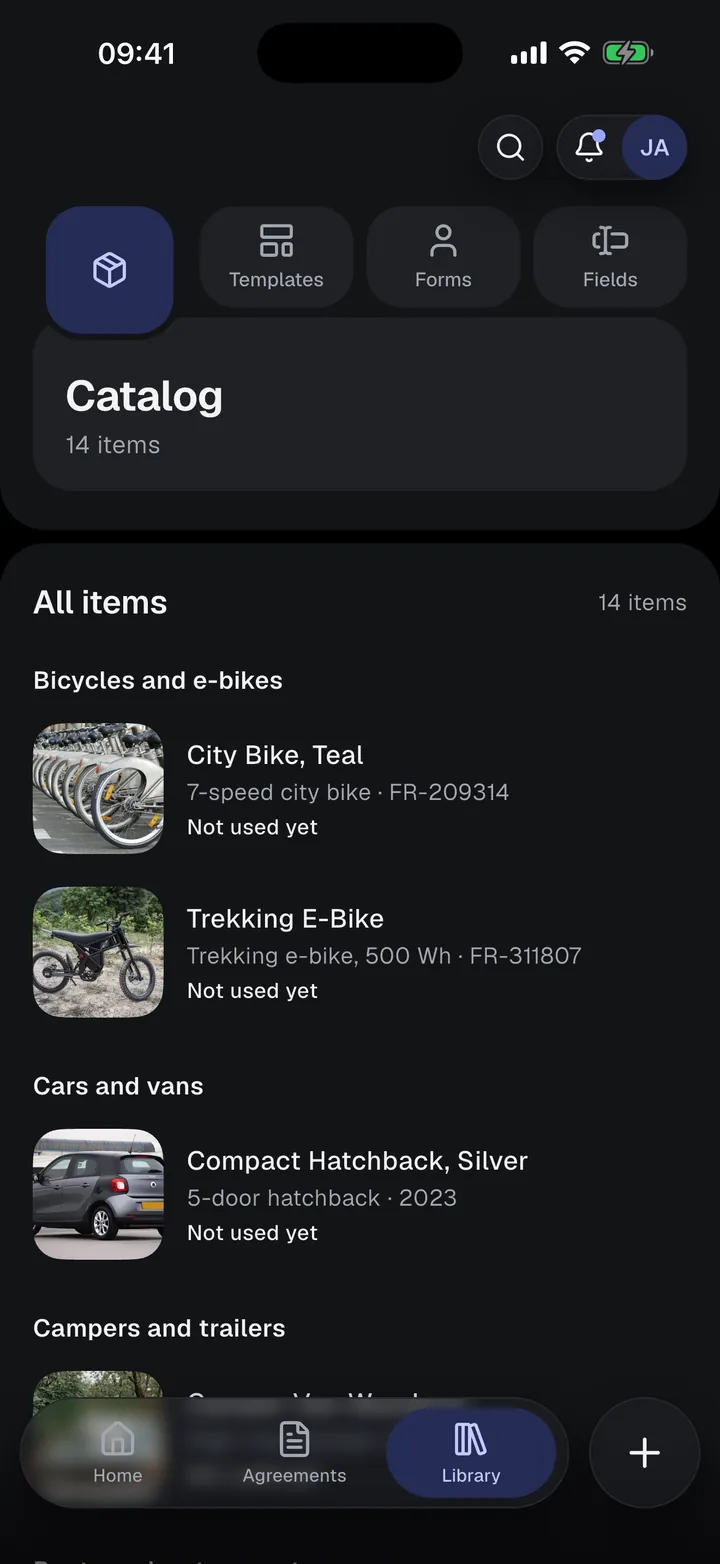 Catalog with bikes and cars