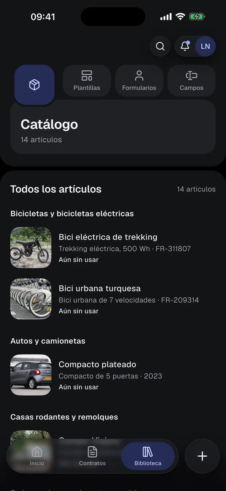 Catálogo con bicicletas y autos