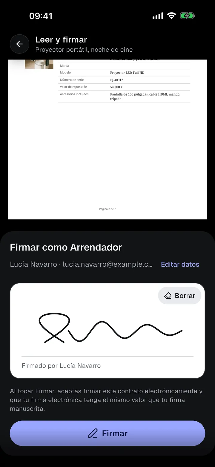 Firma de un contrato en el teléfono